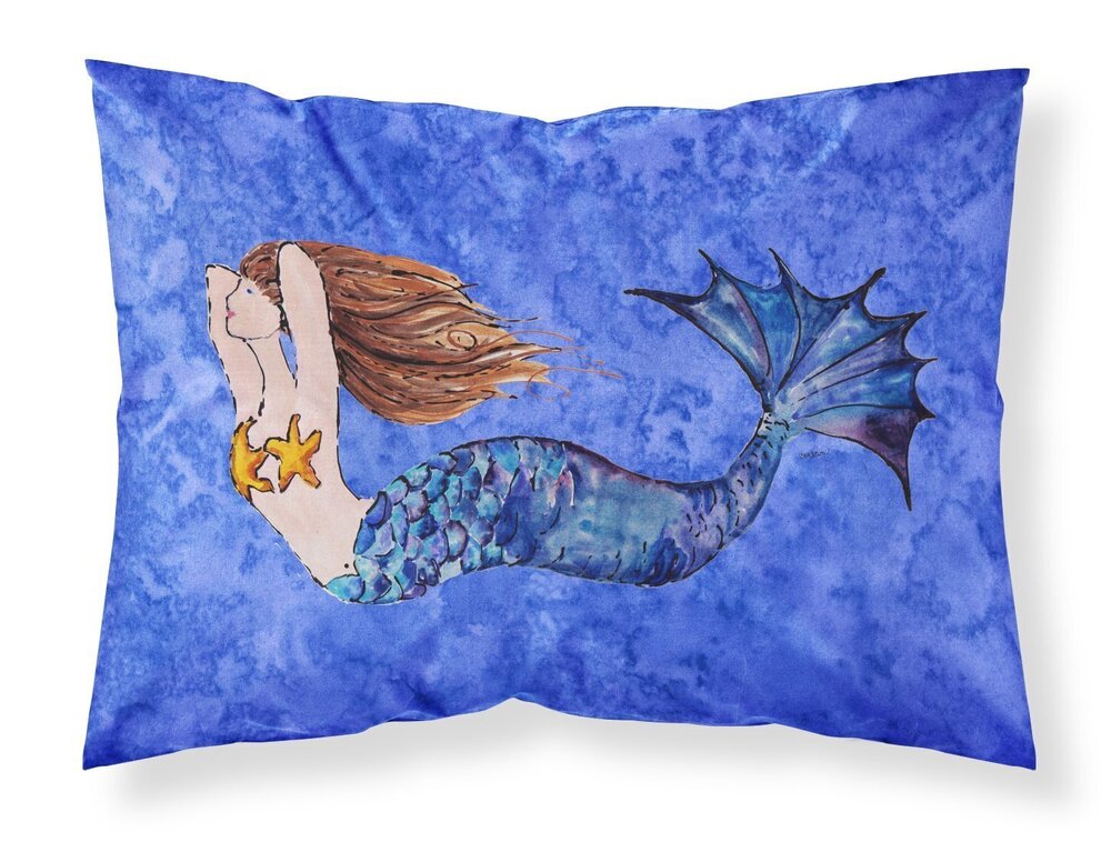 3826 8725PILLOWCASE Brunette Mermaid on Blue Fabric Standard Pillowcase